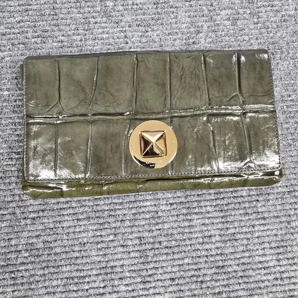 NWT Kate Spade Monette Knightsbridge Clutch Graphite Croc Patent Leather $355